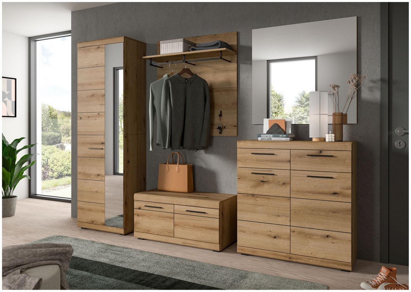 xonox.home Garderobenpaneel Paneel Scout, Evoke Oak Nachbildung Melamin Modern 90x98x27 cm