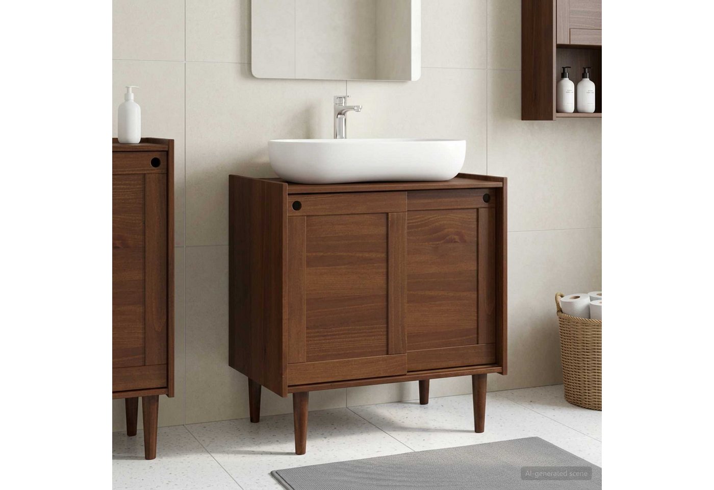 vidaXL Badezimmerspiegelschrank Waschbeckenunterschrank BILBAO Dunkelkaramell 75 x 50 x 80 cm (1-St) Bild 3
