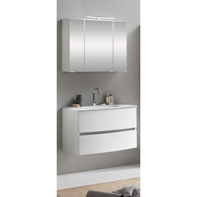Lomadox - Waschplatz Set 2-tlg. 80 cm in matt weiß LAURIA-03 inkl. led Beleuchtung, BxHxT: ca. 80x200x49 cm
