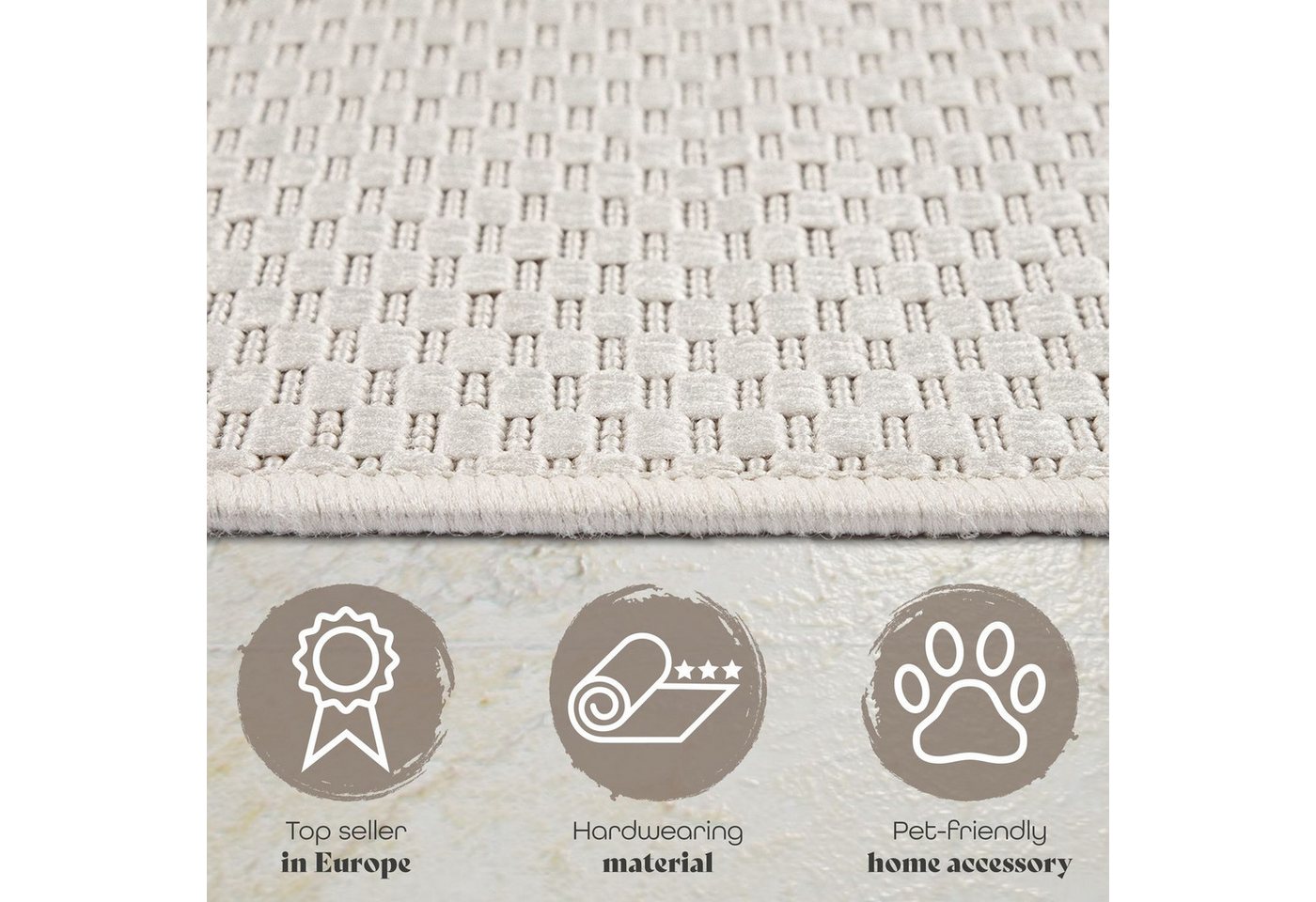 TT Home Teppich Badezimmer, Diele, Esszimmer, Flur, Küche, Schlafzimmer, Wohnzimmer, A, Rechteckig, Höhe: 4 mm, Teppich Outdoor Wohnzimmer Esszimmer Balkon Wetterfest Bild 4