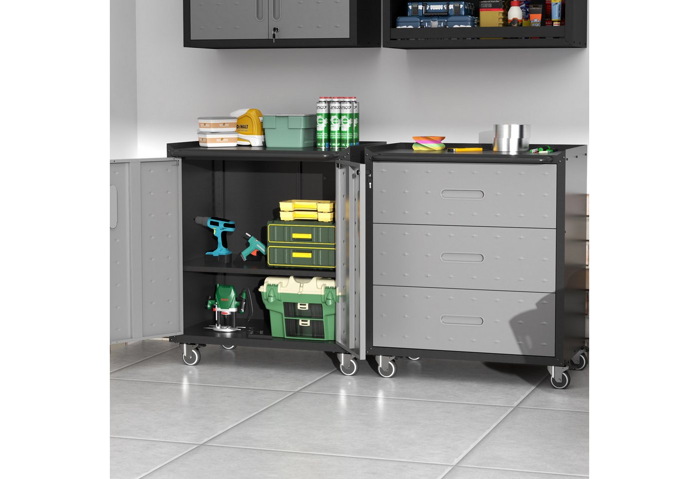 Odikalo Werkzeugschrank Heavy-Duty Metall mit Rollen 3-Schubladen-Tool-Cabinet grau/schwarz 75 × 42 × 88 cm