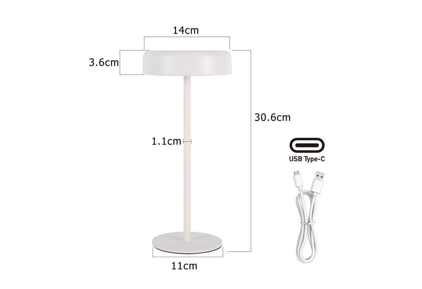 ZMH LED Tischleuchte Akku, kabellose Tischlampe mit USB-C- und Solaraufladung, Touch-Dimmer, 3 Farbtemperaturen 3000K/4000K/5000K, 3600 mAh, LED fest integriert, 4W,Warmweiß-Neutralweiß-Kaltweiß Bild 5