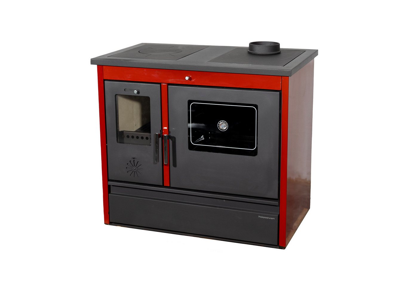 Hosseven Kaminofen mit Backfach und Herdplatte 4050 Lotus Classic Rot Holzofen, 11 kW, Dauerbrand, Holz Ofen Mehrfachbelegung Kamin Heizofen Küchenherd Bild 2