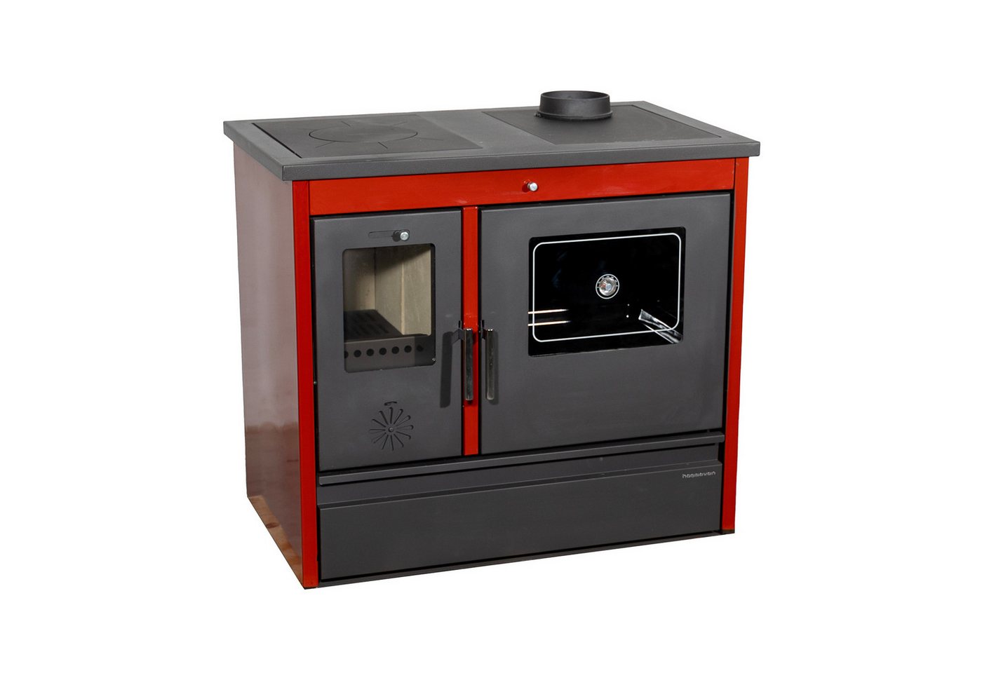 Hosseven Kaminofen mit Backfach und Herdplatte 4050 Lotus Classic Rot Holzofen, 11 kW, Dauerbrand, Holz Ofen Mehrfachbelegung Kamin Heizofen Küchenherd Bild 3