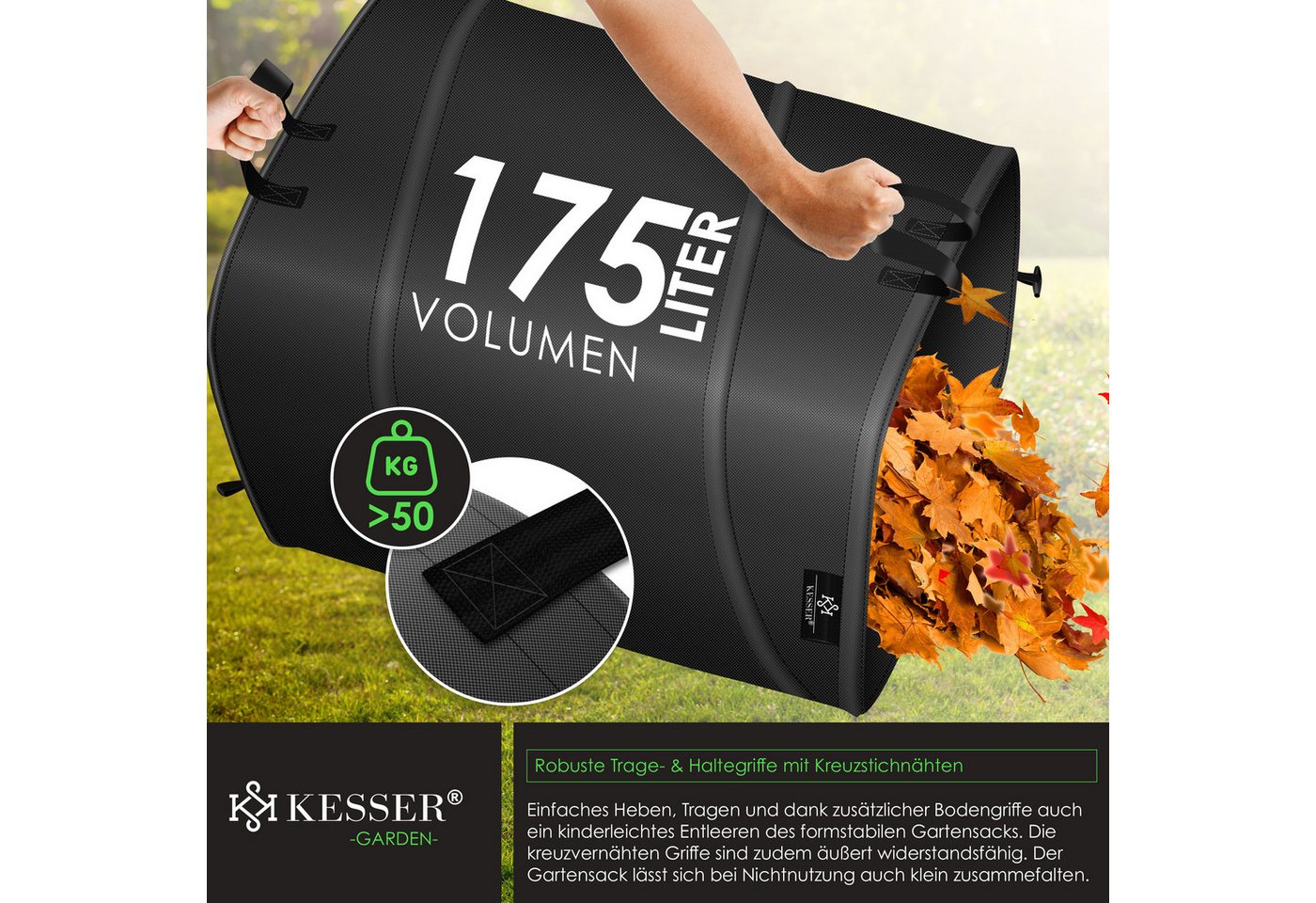 KESSER Gartensack, 175 l, (2-tlg), Pop-Up-Gartensack Laubsack Gartenabfallsack inkl. Handschuhe Bild 2
