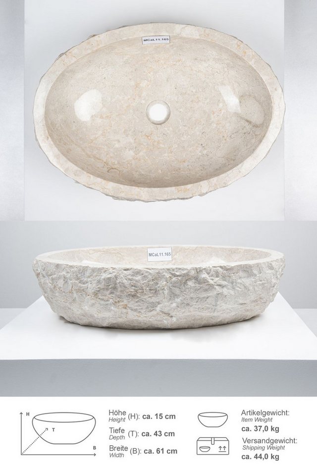 wohnfreuden Aufsatzwaschbecken Erosi Marmor Waschbecken 60 cm creme (Kein Set), 102276_MCaL11.165 Bild 2