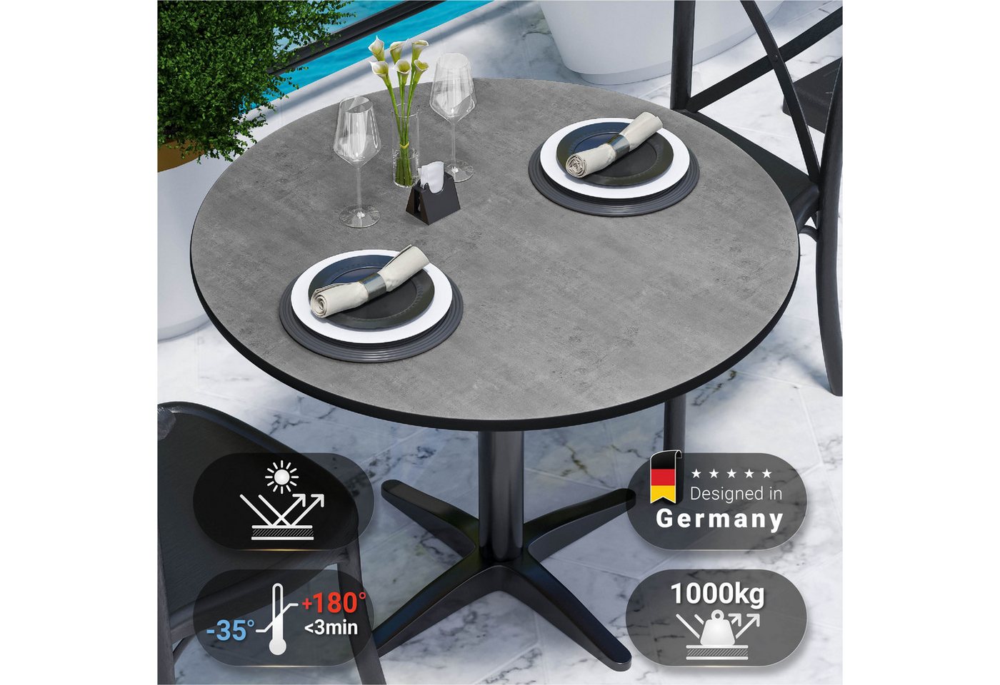GGMMÖBEL Tischplatte Compact HPL Compact, Rund Aussen Hohe Tragkraft/Langlebig Bild 5
