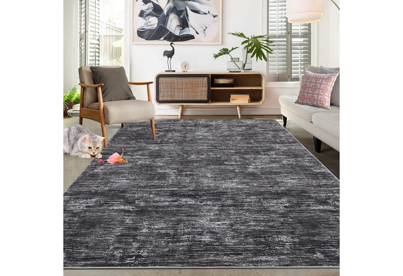 GarveeMore Teppich mit Struktur-Optik für Wohnzimmer & Schlafzimmer & Flur, faltbar, rechteckig, Höhe: 6 mm, maschinenwaschbar, TPR-Rückseite Bild 4