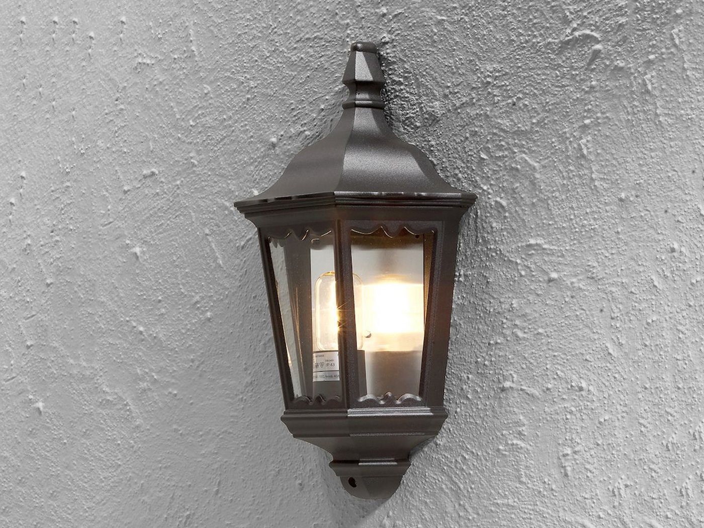 KONSTSMIDE LED Außen-Wandleuchte antike Wand-Laterne, Höhe 44,5cm, LED wechselbar, Warmweiß, Außenleuchte Halbschale zur Fassadenbeleuchtung inkl. E27 Leuchtmittel Bild 5