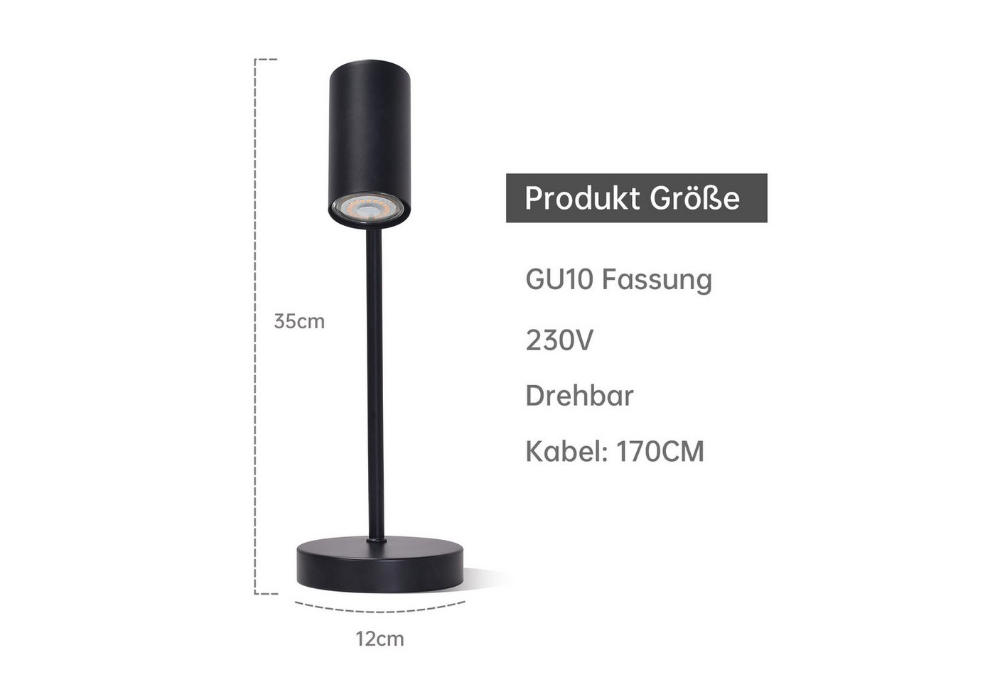 ZMH Tischleuchte GU10,schwenkbare Tischlampe mit 350° Drehbereich, 90° neigbar, ohne Leuchtmittel, für Schreibtisch, Nachttisch und Arbeitszimmer Bild 4