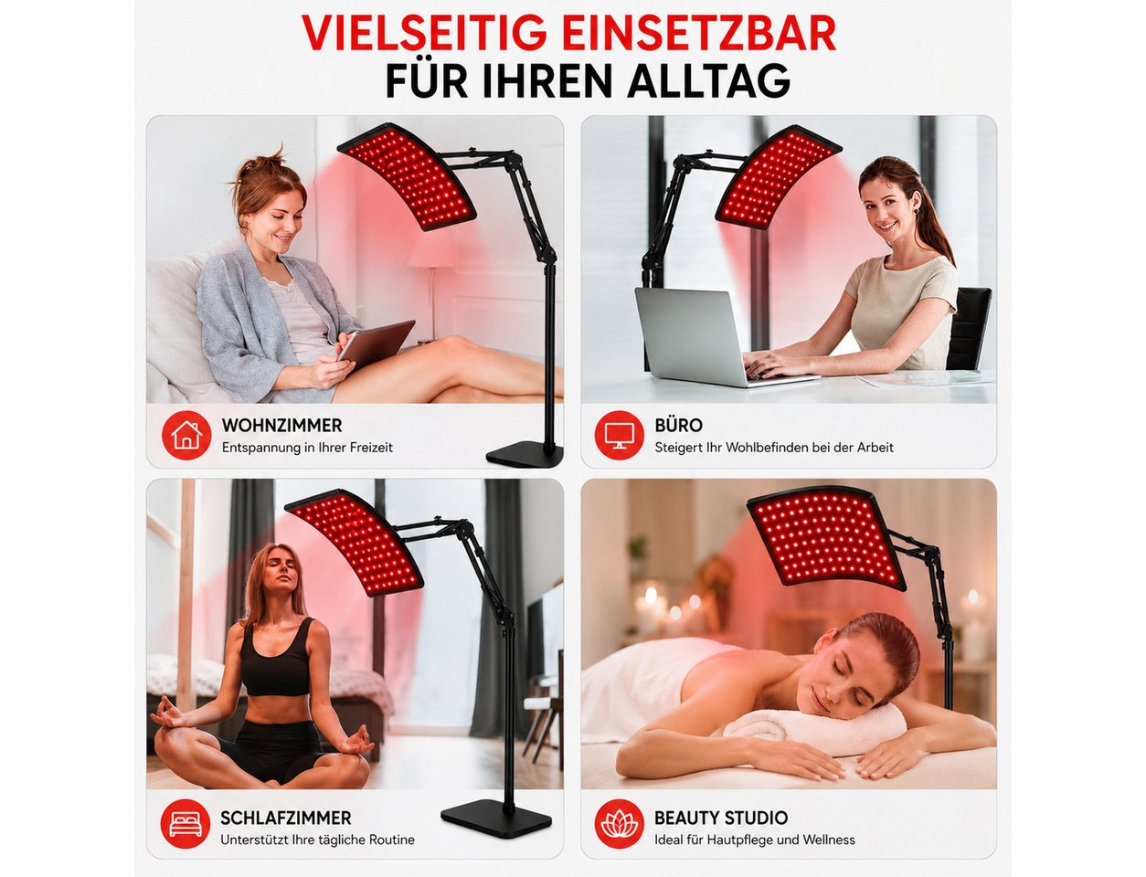 Toomoke Infrarotlampe Rotlichtlampe für Körper, Nah-Infrarot-Lichttherapiegerät 660+850 nm, LED-Rotlichtlampe mit 120 Dual-Chip-LEDs, großflächigem Panel und flexiblem Standfuß, für Körper, Nah-Infrarot-Lichttherapiegerät Bild 4