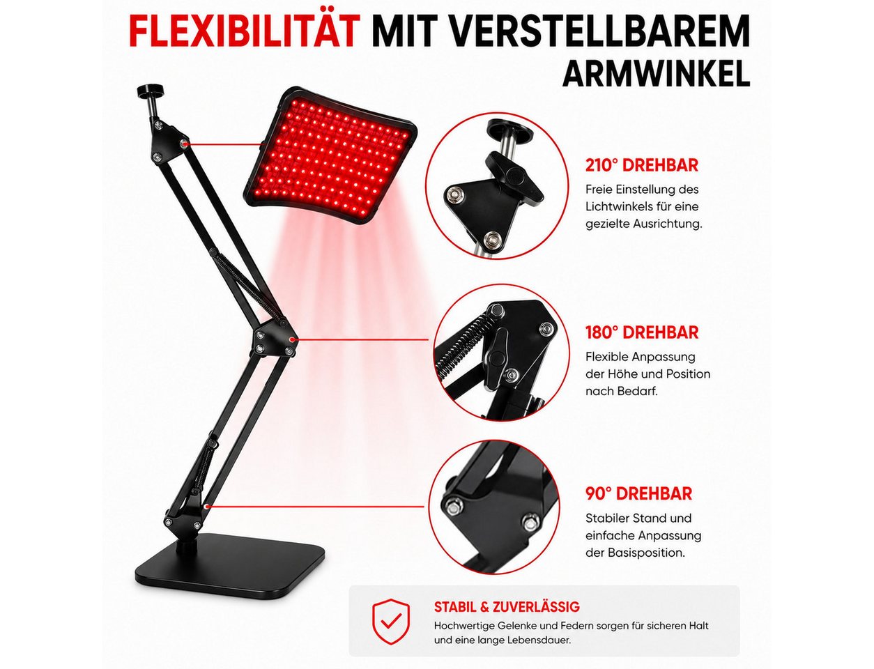 Toomoke Infrarotlampe Rotlichtlampe für Körper, Nah-Infrarot-Lichttherapiegerät 660+850 nm, LED-Rotlichtlampe mit 120 Dual-Chip-LEDs, großflächigem Panel und flexiblem Standfuß, für Körper, Nah-Infrarot-Lichttherapiegerät Bild 5