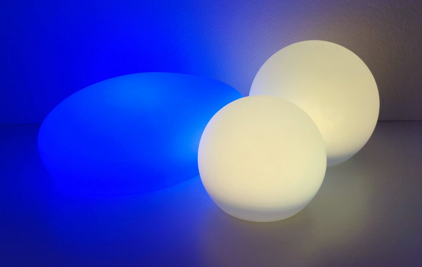 TRANGO LED Solarleuchte, SO-00234 3er Set LED Solar-Leuchtkugel IP44 Solar Leuchtstein in 25/30/40cm Durchmesser Weiß matt mit 3000K warmweiß LED & RGB Farbwechsel LED *SNOWY* Solarkugel Kugelleuchte, Außenleuchte, Kugellampe, Gartenleuchte Bild 5