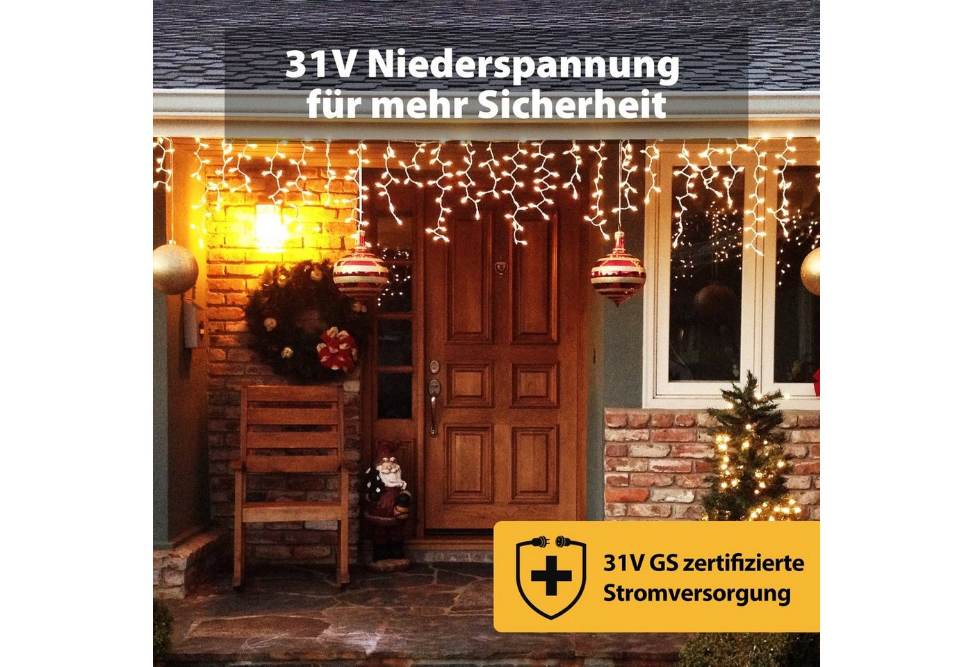 Salcar LED-Lichtervorhang LED Lichterkette Eisregen Lichtervorhang Weihnachtsdeko Aussen 8 Modi, 2m, 80er LED Lichtervorhang, Warmweiß Bild 2