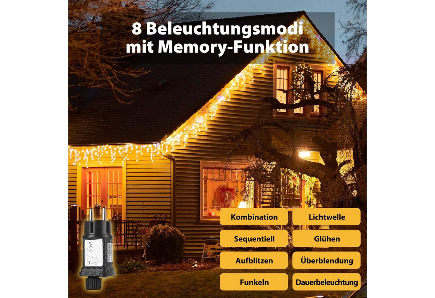 Salcar LED-Lichtervorhang LED Lichterkette Eisregen Lichtervorhang Weihnachtsdeko Aussen 8 Modi, 2m, 80er LED Lichtervorhang, Warmweiß Bild 3