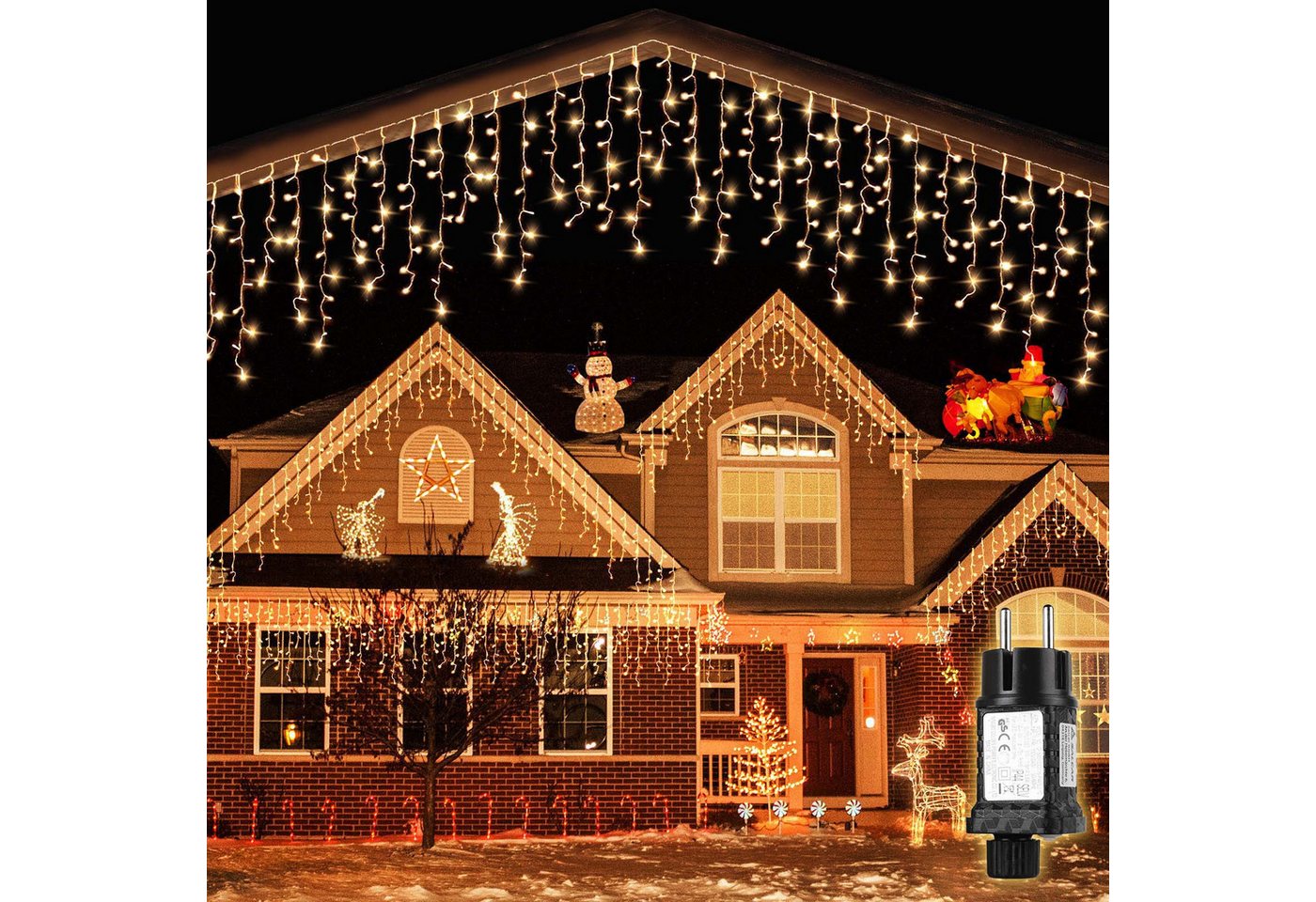 Salcar LED-Lichtervorhang LED Lichterkette Eisregen Lichtervorhang Weihnachtsdeko Aussen 8 Modi, 2m, 80er LED Lichtervorhang, Warmweiß Bild 4