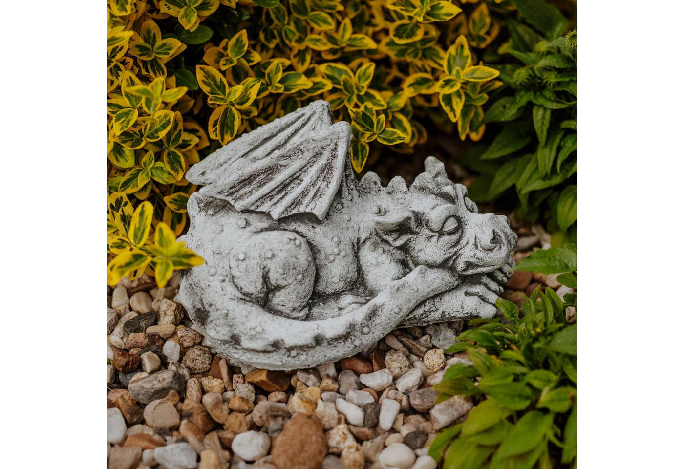 gartendekoparadies.de Gartenfigur Schlafender Drache, Steinfigur, H. 17 cm, 7 kg, Frostsicher