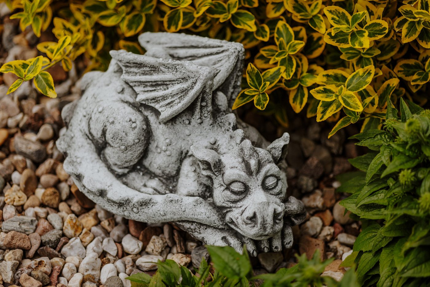 gartendekoparadies.de Gartenfigur Schlafender Drache, Steinfigur, H. 17 cm, 7 kg, Frostsicher Bild 2