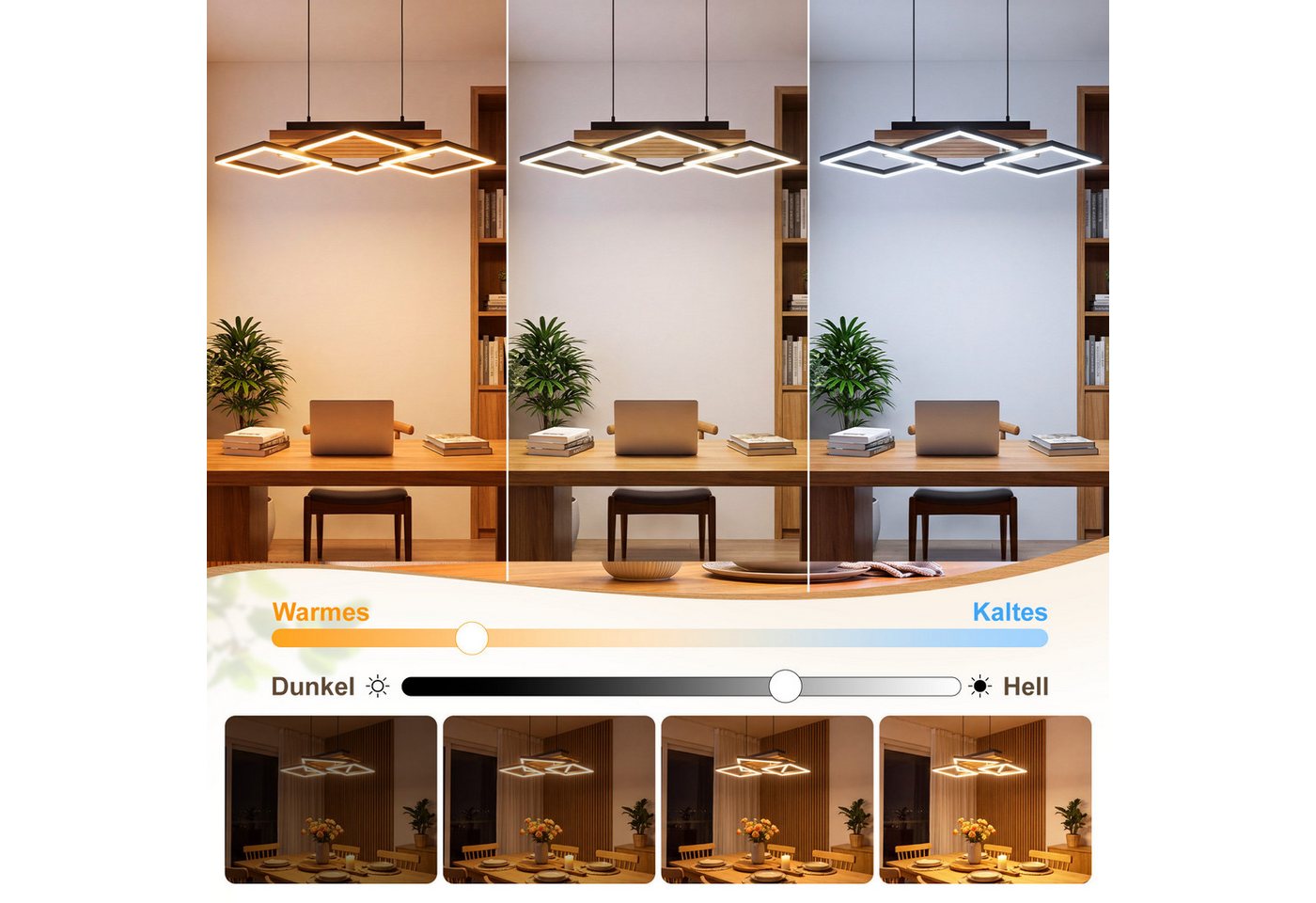 Nettlife LED Pendelleuchte Esstisch Holz moderne Hängelampe Esszimmerleuchte dimmbar, für Wohnzimmer Küche Nachttischleuchte rustikal-skandinavischer Stil