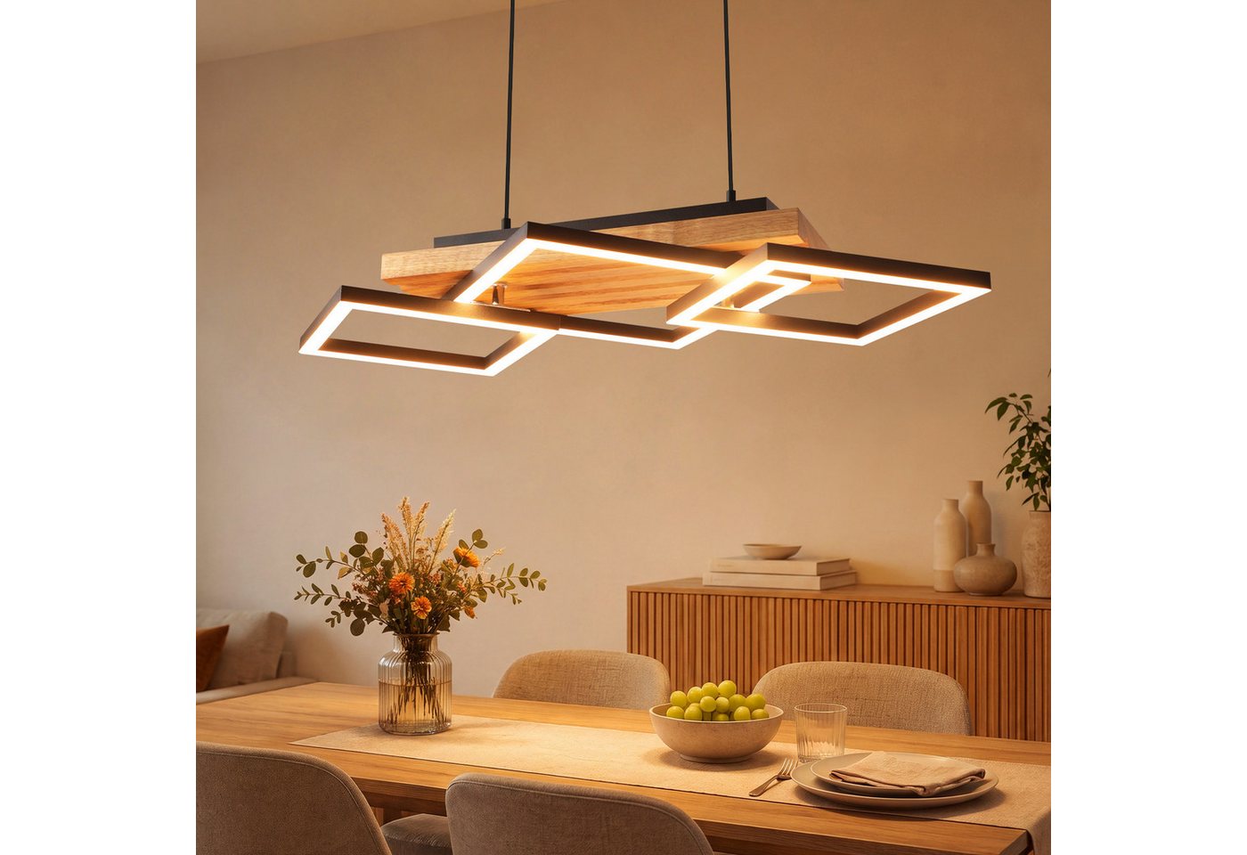 Nettlife LED Pendelleuchte Esstisch Holz moderne Hängelampe Esszimmerleuchte dimmbar, für Wohnzimmer Küche Nachttischleuchte rustikal-skandinavischer Stil Bild 2