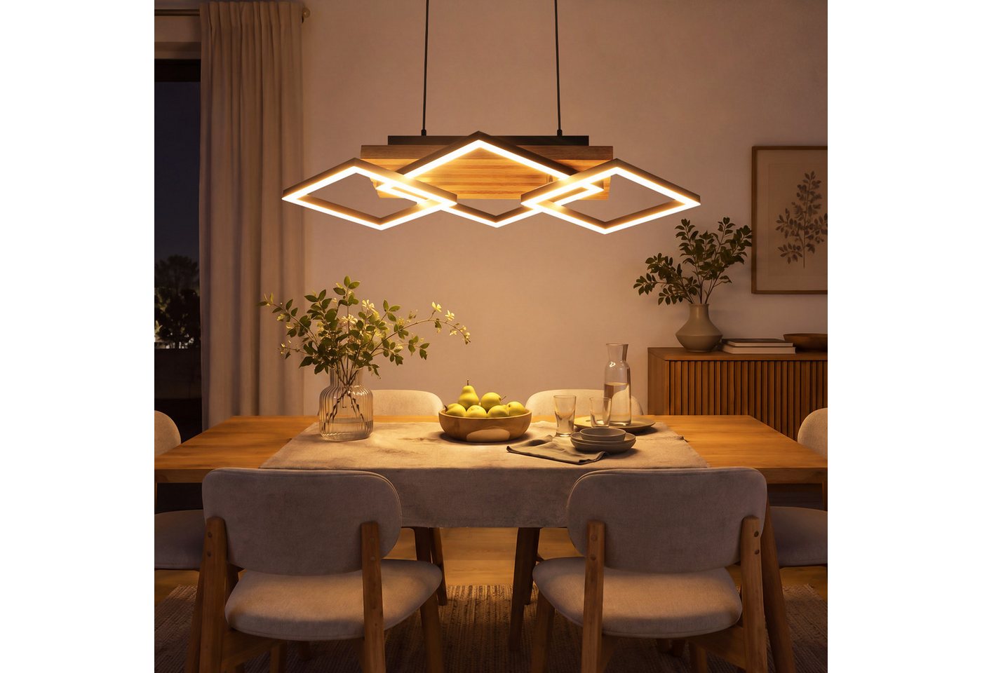 Nettlife LED Pendelleuchte Esstisch Holz moderne Hängelampe Esszimmerleuchte dimmbar, für Wohnzimmer Küche Nachttischleuchte rustikal-skandinavischer Stil Bild 4