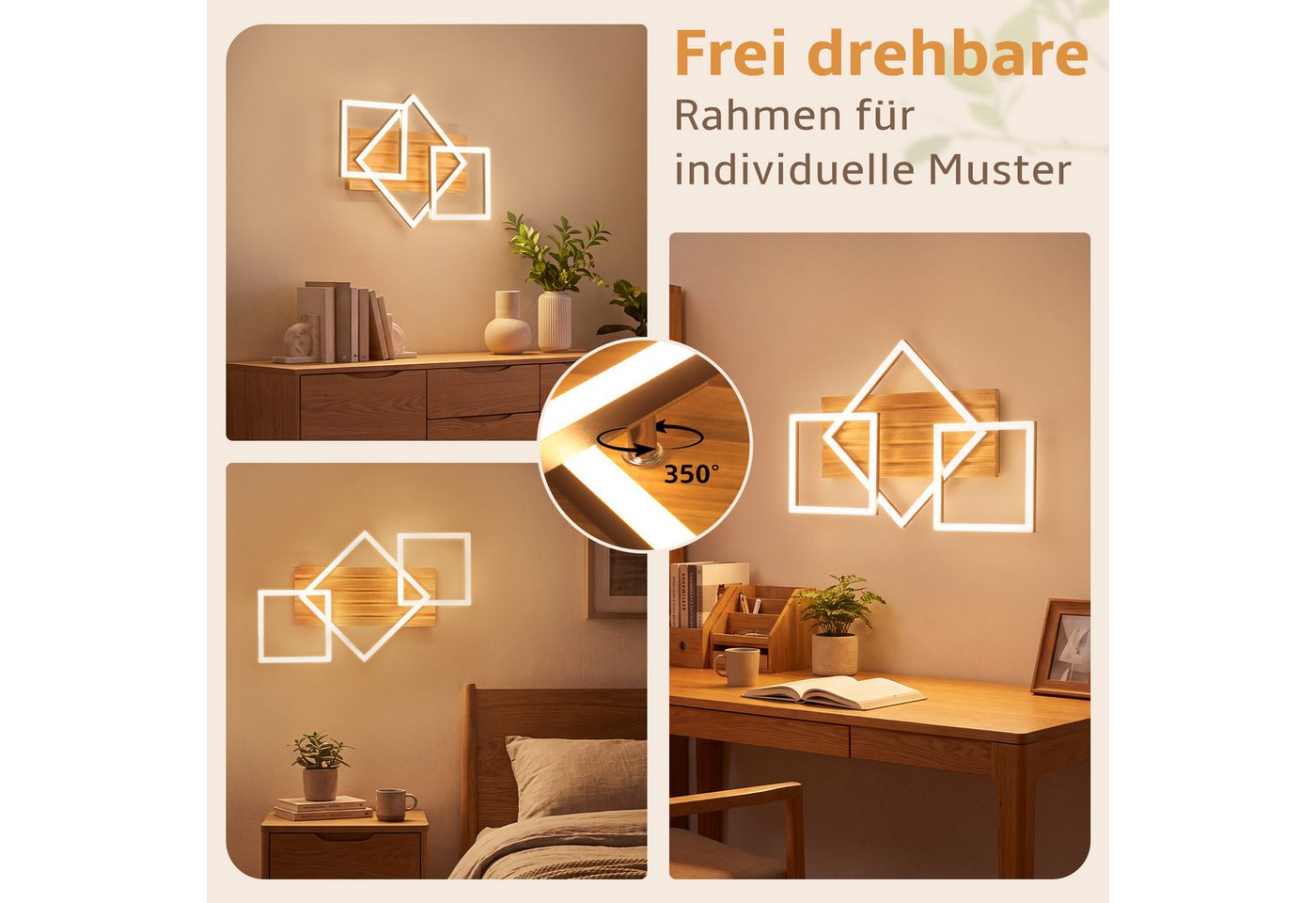 Nettlife LED Deckenleuchte Holz 3eckig dimmbare Fernbedienung Schwarz moderne Deckenlampe, LED fest integriert, für Schlafzimmer Küche Flur Büro 31W 57CM Bild 4