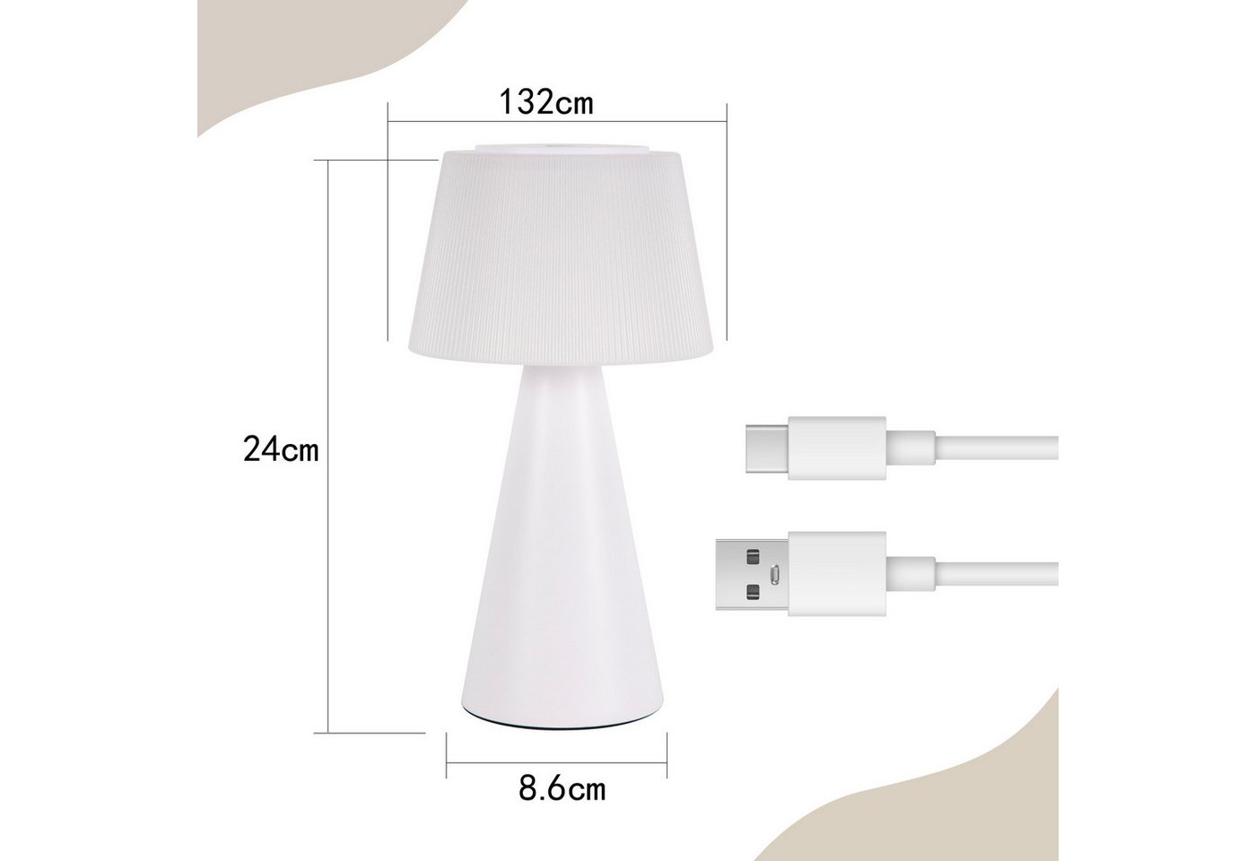 ZMH LED Tischleuchte kabellose Akku Tischlampe mit USB-C, Touch-Dimmer, 3 Helligkeitsstufen, Lichtfarbe 3000–6500 K, 3600 mAh, LED fest integriert, Warmweiß bis Tageslichtweiß, für Wohnzimmer und Schlafzimmer Bild 2