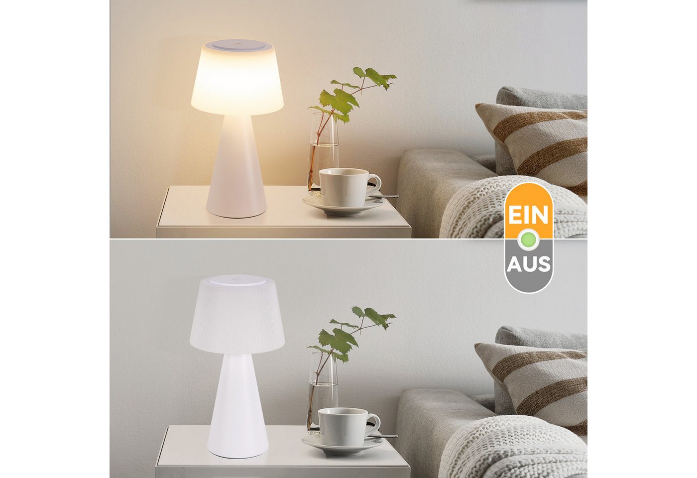 ZMH LED Tischleuchte kabellose Akku Tischlampe mit USB-C, Touch-Dimmer, 3 Helligkeitsstufen, Lichtfarbe 3000–6500 K, 3600 mAh, LED fest integriert, Warmweiß bis Tageslichtweiß, für Wohnzimmer und Schlafzimmer Bild 4