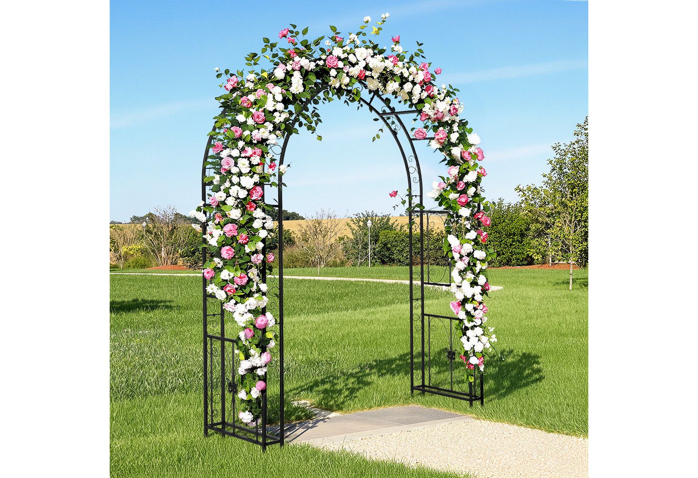 LALAHO Rosenbogen Gartenpergola Torbogen aus Eisen, 192 x 58 x 240 cm, Gartenlaube, Hochzeitsbogen, Stabiler Rankbogen für Kletterpflanzen Bild 2