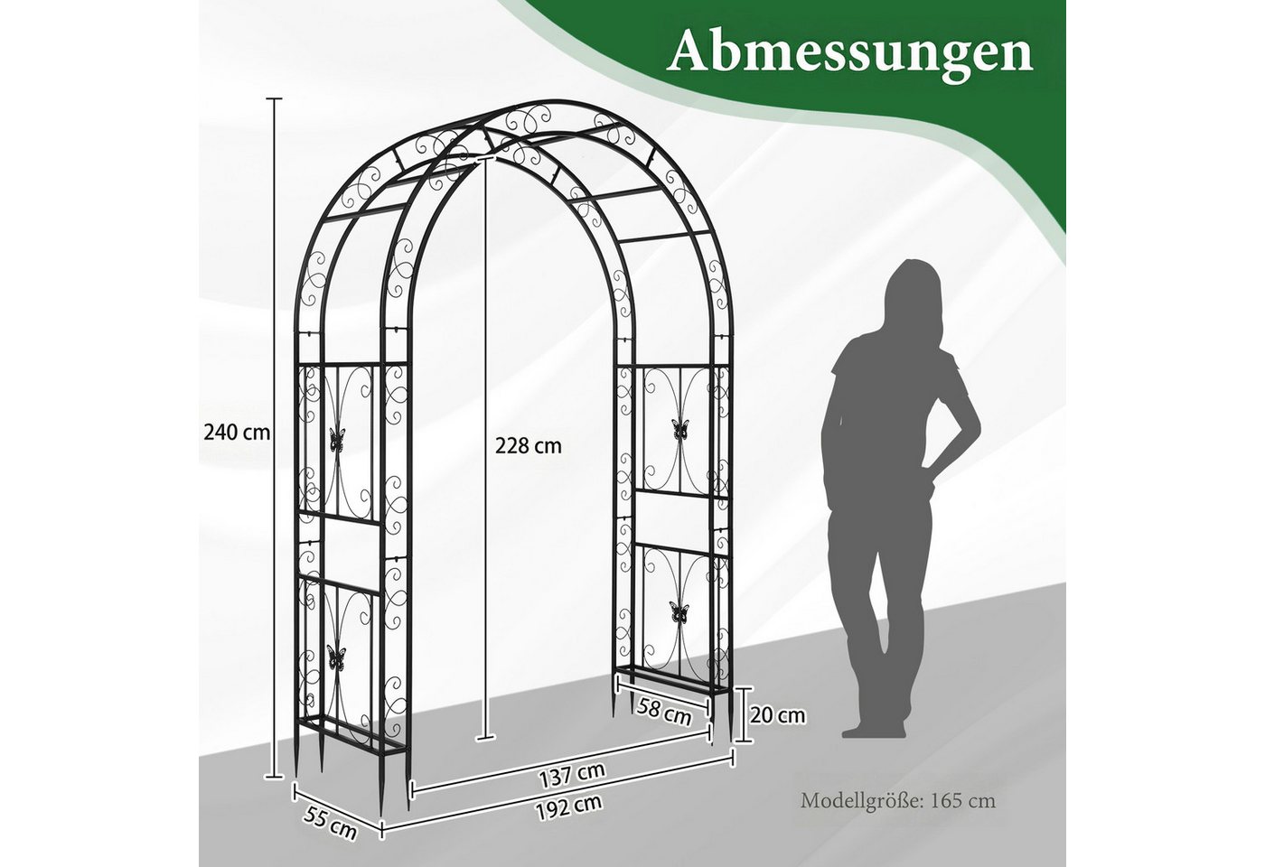 LALAHO Rosenbogen Gartenpergola Torbogen aus Eisen, 192 x 58 x 240 cm, Gartenlaube, Hochzeitsbogen, Stabiler Rankbogen für Kletterpflanzen Bild 5