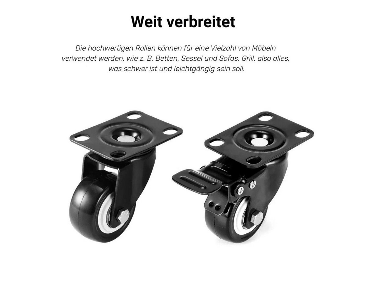 BlingBin Schwerlastrolle 4/8 Stücke 50mm Möbelrollen, Schwerlastrollen Lenkrollen mit Bremse, (4er Set, 4-St., 4 Stück), 360° Drehplatte Rollen Transportrollen für viele Bodenarten Bild 2