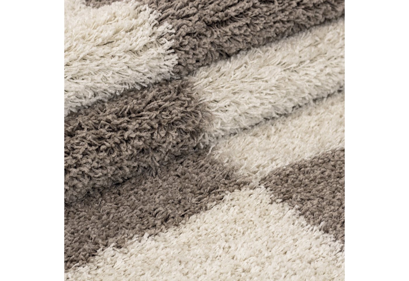KADIMA DESIGN Teppich WERFEN Shaggy Langflor Wohnzimmer Schlafzimmer Waschbar Kariert, Rund, Höhe: 32 mm, Beige, 80x80 cm, Wohnzimmerteppich Strapazierfähig Flauschig Waschbar Bild 2