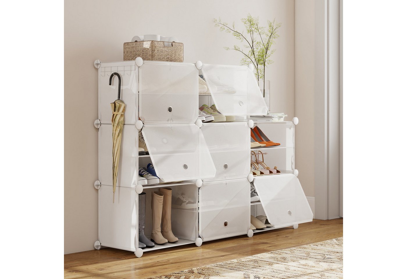 Sekey Schuhregal Schuhschrank Schuhaufbewahrung Platzsparend Schuhregal Schuhorganizer, mit 8 Fächern für 32 Paar Schuhe, 30 x 40 x 31 cm pro Fach, anpassbar
