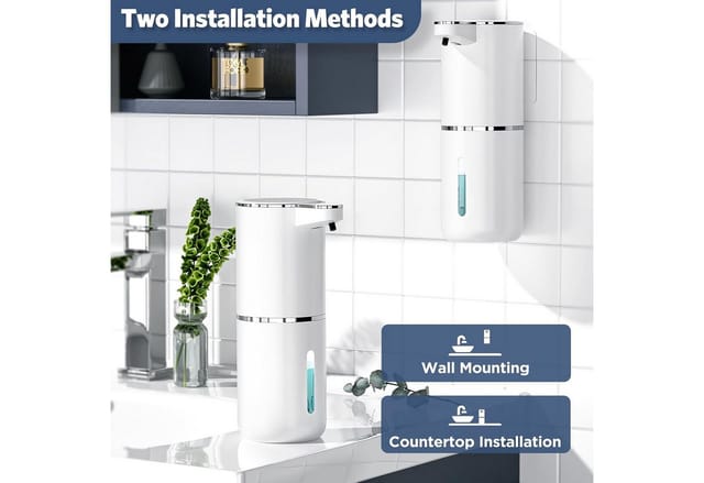 Fyrove Seifenspender Automatisch mit digitaler Anzeige, (380ml Elektrischer Seifenspender mit Sensor, Wandmontage, Berührungslos, USB Wiederaufladbar), IPX5 Wasserdicht Schaumseifenspender für Bad, Küche