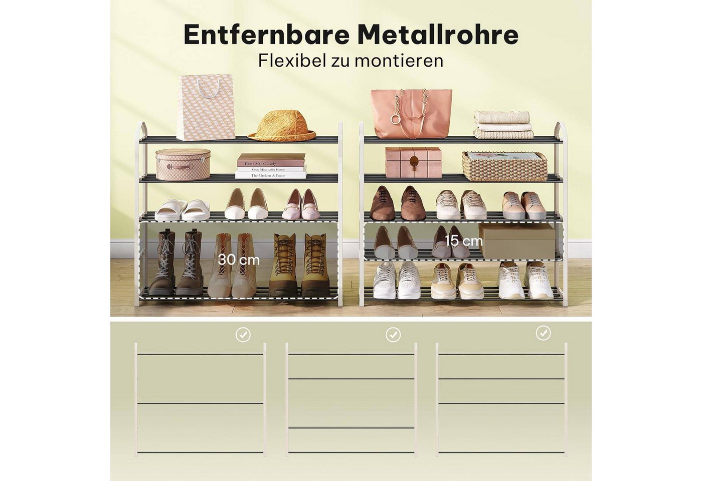 EUGAD Schuhregal, 1-tlg., 5-Ebenen–Metallrohrgestell, für Flur, Wohnzimmer, Schlafzimmer Bild 3
