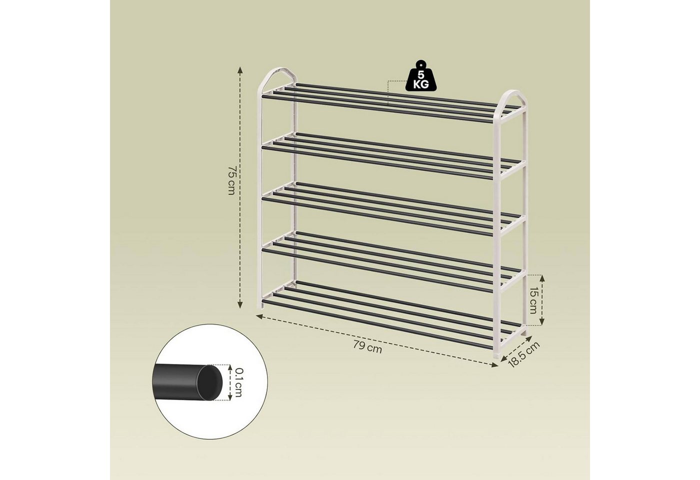 EUGAD Schuhregal, 1-tlg., 5-Ebenen–Metallrohrgestell, für Flur, Wohnzimmer, Schlafzimmer Bild 5