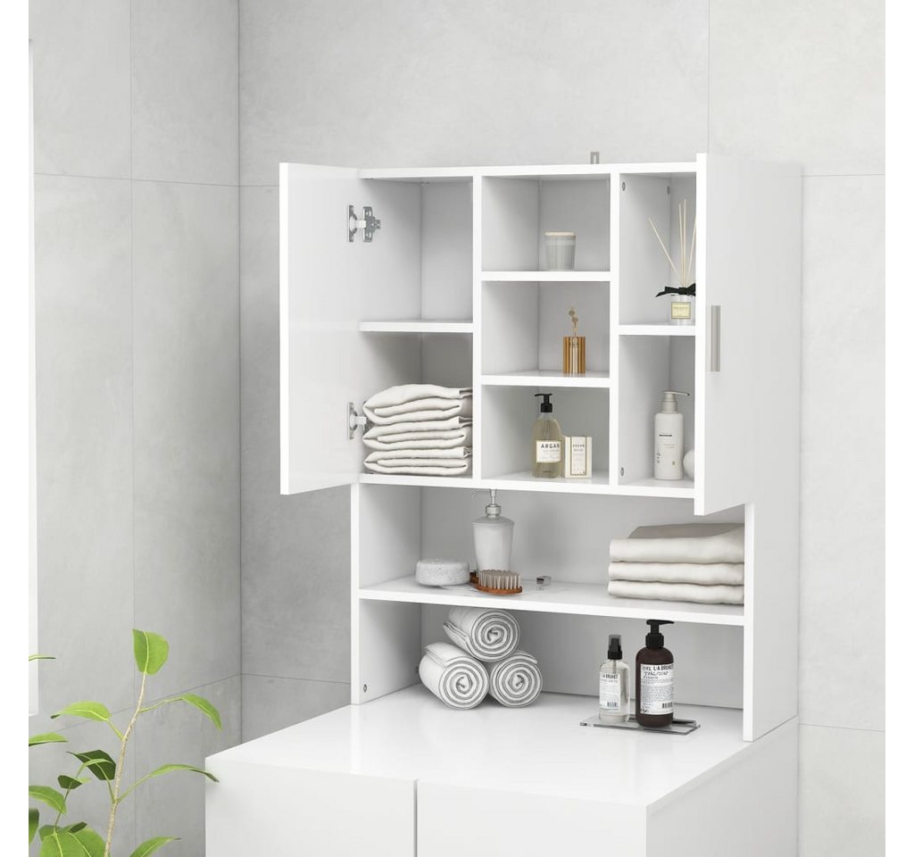 furnicato Waschmaschinenunterschrank Waschmaschinenschrank 70,5x25,5x90 cm Weiß (1-St) Badregal mit 9 Fächern, 2 Türen und Wandhalterung für das Badezimmer Bild 2
