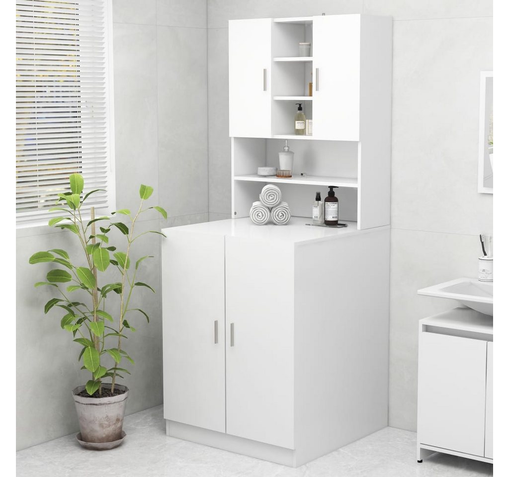 furnicato Waschmaschinenunterschrank Waschmaschinenschrank 70,5x25,5x90 cm Weiß (1-St) Badregal mit 9 Fächern, 2 Türen und Wandhalterung für das Badezimmer Bild 5