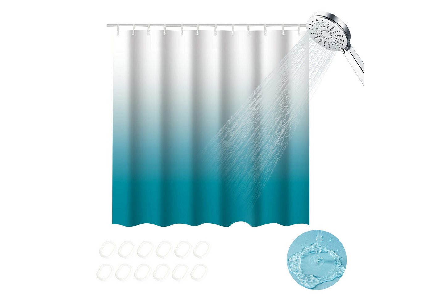 OKWISH Duschvorhang Badezimmer Vorhang Badewannenvorhang Dusche Textile Vorhänge Breite 180 cm (180x200 cm Wasserabweisend Anti-schimmel Waschbar 12 Duschvorhangringe, 1-tlg., Stoffvorhang), Badevorhang für Badewanne Hotelbad Dusche Reisemobil usw.