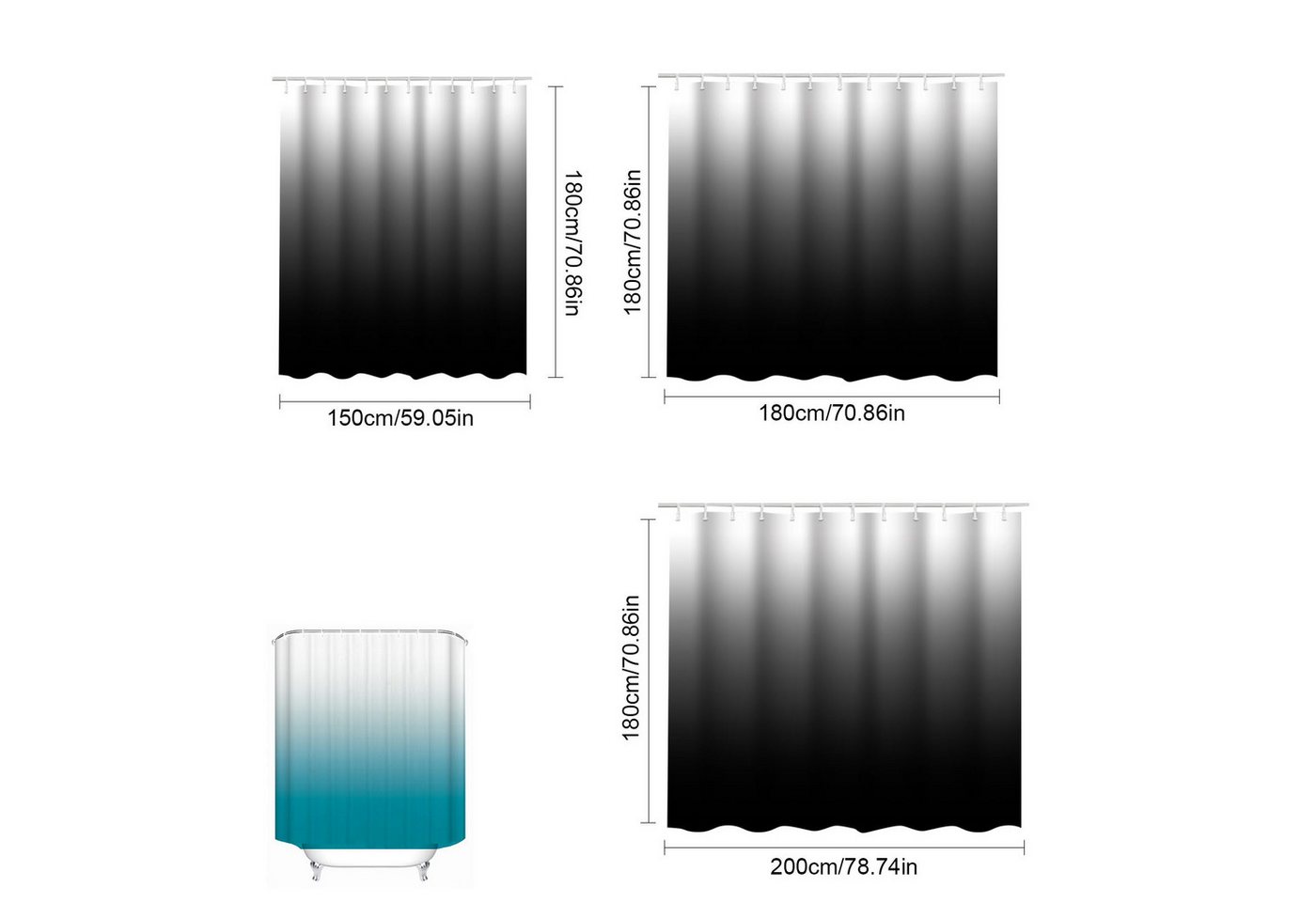 OKWISH Duschvorhang Badezimmer Vorhang Badewannenvorhang Dusche Textile Vorhänge Breite 180 cm (180x200 cm Wasserabweisend Anti-schimmel Waschbar 12 Duschvorhangringe, 1-tlg., Stoffvorhang), Badevorhang für Badewanne Hotelbad Dusche Reisemobil usw. Bild 3