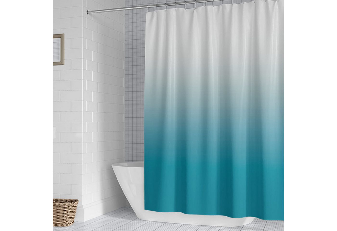 OKWISH Duschvorhang Badezimmer Vorhang Badewannenvorhang Dusche Textile Vorhänge Breite 180 cm (180x200 cm Wasserabweisend Anti-schimmel Waschbar 12 Duschvorhangringe, 1-tlg., Stoffvorhang), Badevorhang für Badewanne Hotelbad Dusche Reisemobil usw. Bild 4