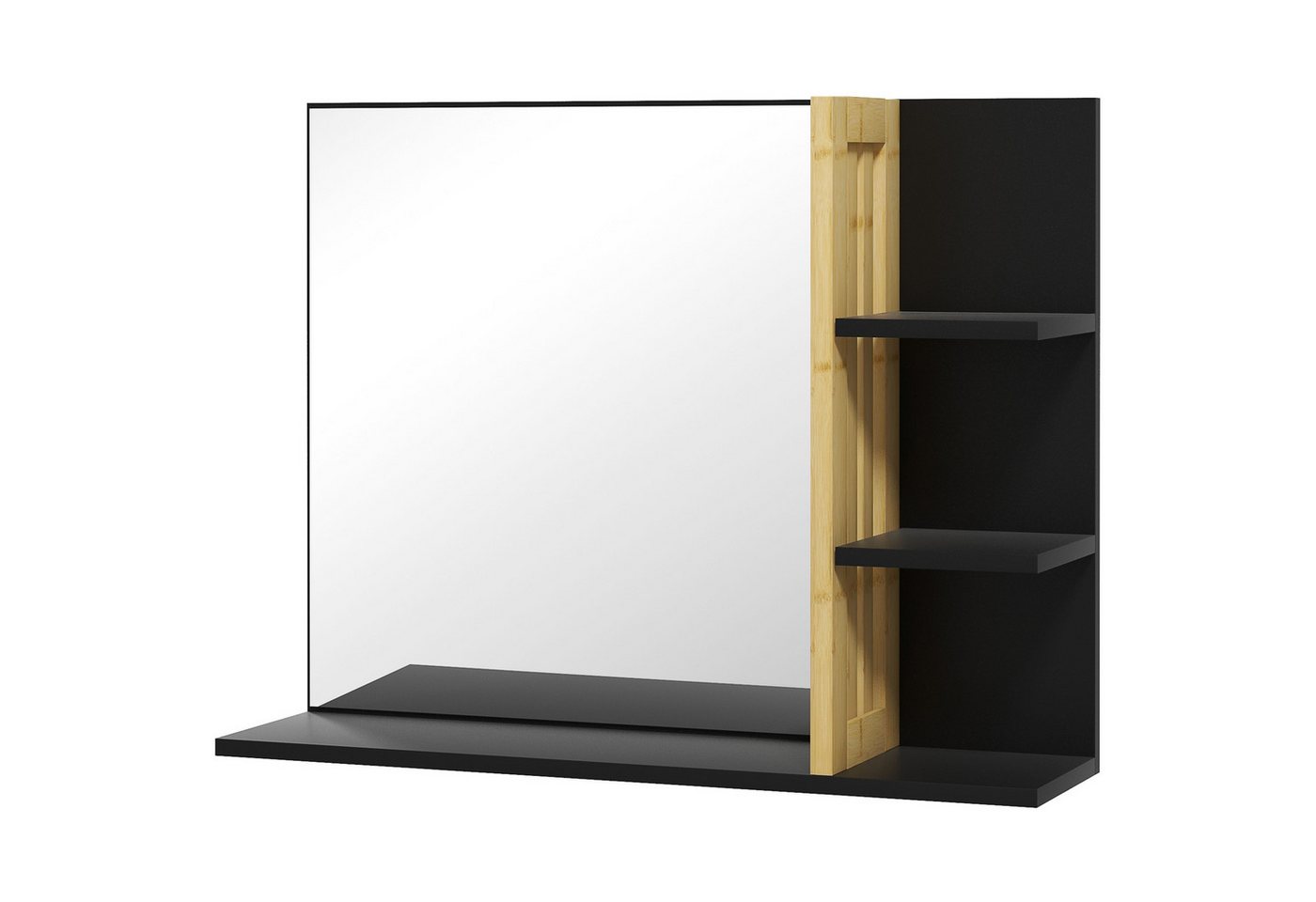 BAYMATE Spiegelschrank Badezimmer-Wandspiegel mit Ablagefächern (3 seitliche Ablagen + 1 untere Ablage – Bambusholz) Bild 5