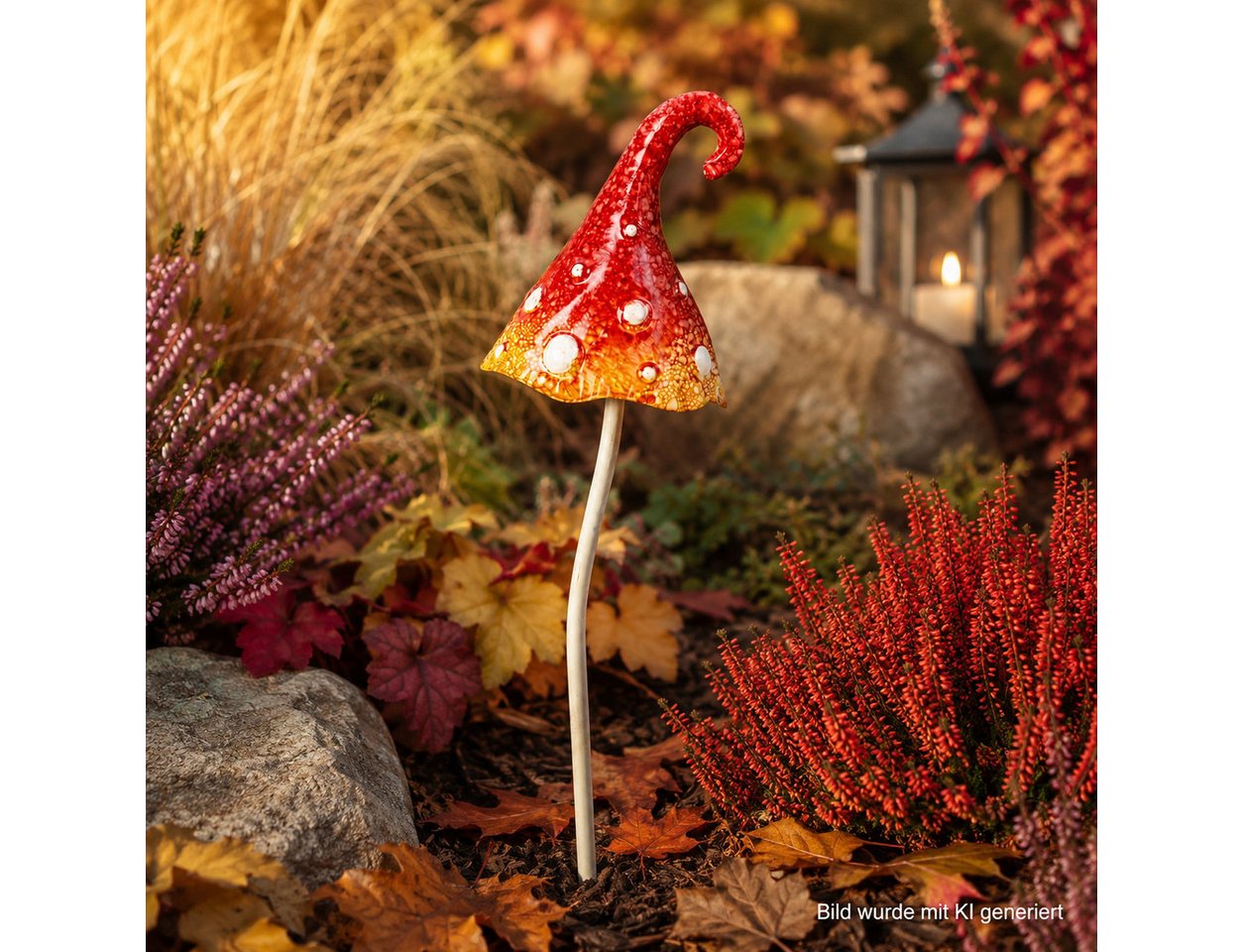 XiRRiX Gartenstecker Metallpilz in tollen Farben Herbstdeko (Gartendeko, Pilz) mit Federung im Hut - wackelt bei Berührung Bild 3