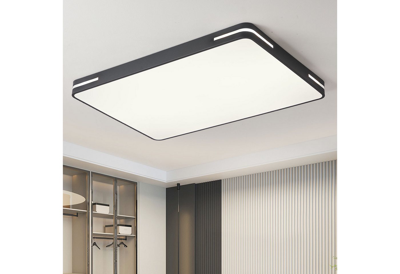style home LED Deckenleuchte Deckenlampe, 192W-90x60x5cm, LED fest integriert, Warmweiß bis Kaltweiß, Rechteckige Lampe für Wohnzimmer Schlafzimmer Büro, Schwarz Bild 2