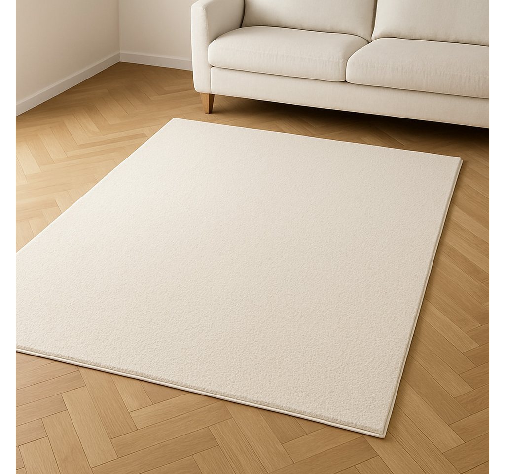 TaCa Home Teppich Kurzflor-Teppich Uni, rechteckig, Höhe: 9 mm, Wohnzimmer Schlafzimmer Esszimmer, creme - 60 x 120 cm