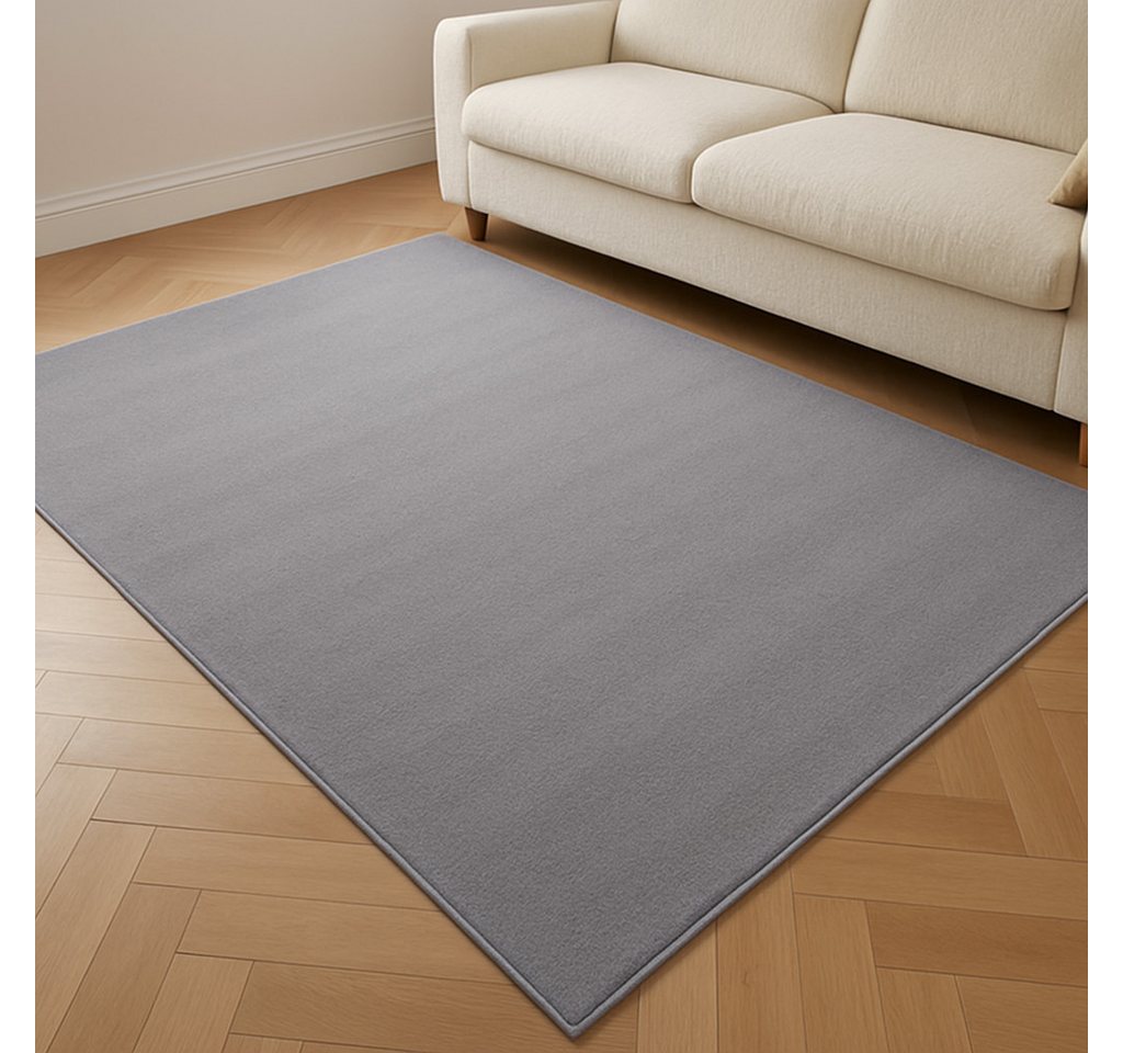TaCa Home Teppich Kurzflor-Teppich Uni, rechteckig, Höhe: 9 mm, Wohnzimmer Schlafzimmer Esszimmer, grau - 60 x 120 cm Bild 5