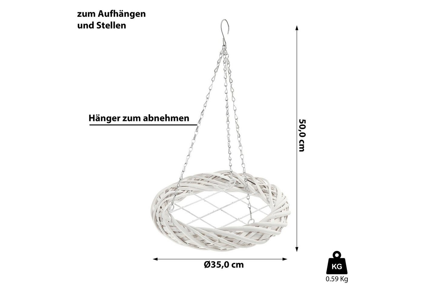 CEPEWA Dekokranz Weidenkranz zum Aufhängen oder Legen 35cm weiß Metallkette Dekokranz Bild 2