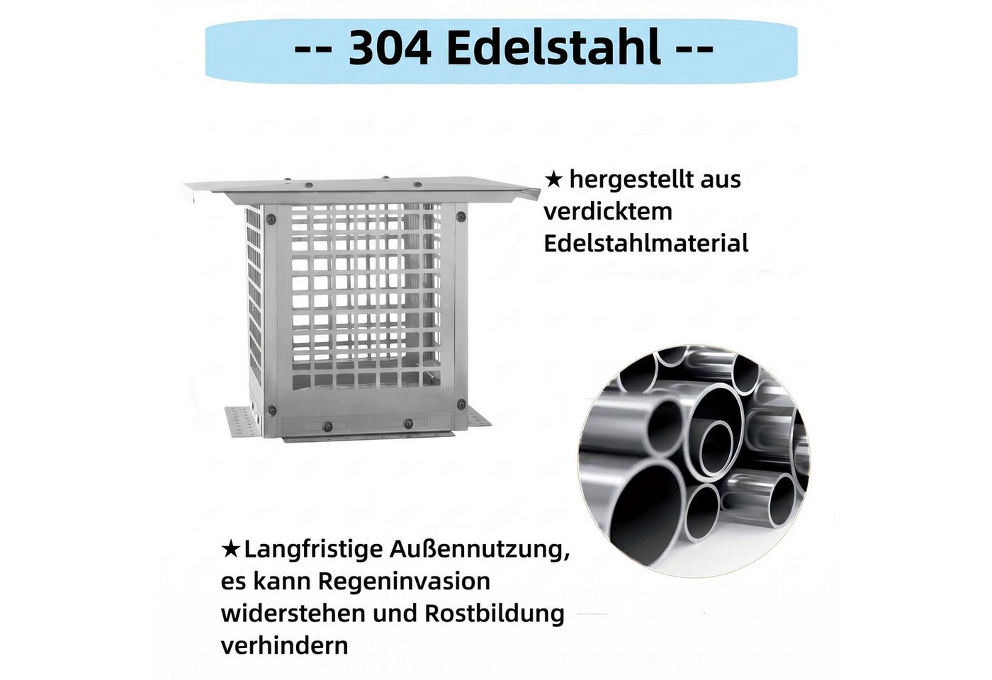 GarveeMore Schornstein-Regenhaube quadratischer Schornsteinabdeckung aus Edelstahl, mit vorgebohrten Löchern, Schutz vor Laub/Regen/Schnee/Feuer/Tieren Bild 5