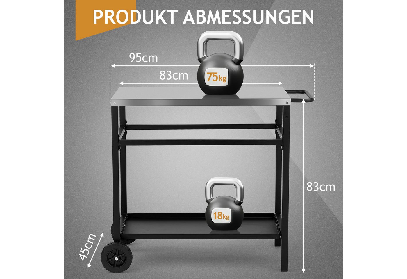 LALAHO Grillablagetisch Grilltisch Outdoor Schreibtisch aus Edelstahl Silber, Beistelltisch mit Rädern, 95 x 51 x 83 cm Bild 5
