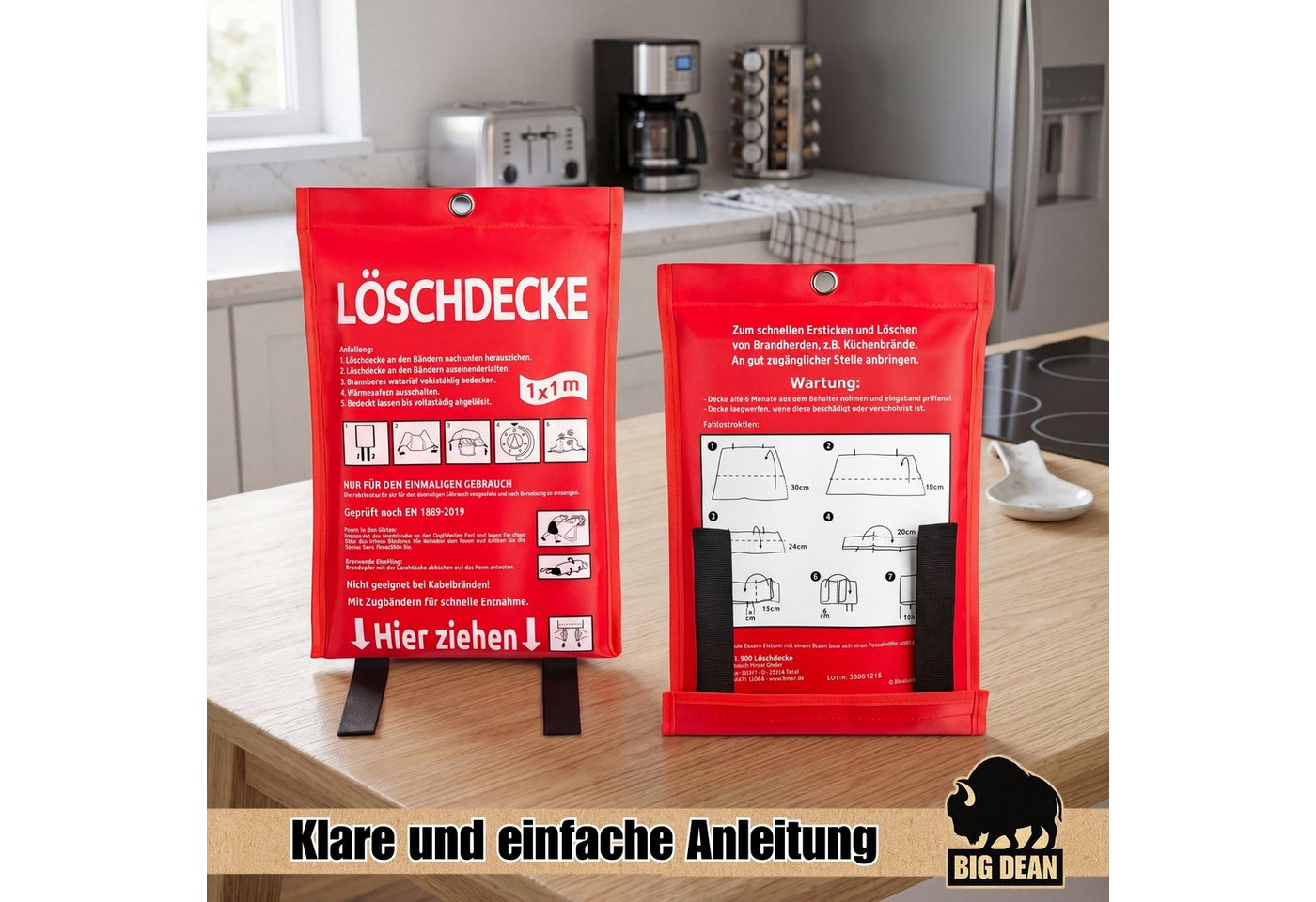 BigDean Pulver-Feuerlöscher mit Halterung Manometer Auto Boot Europa, Löschpulver, (1-St) 1 Feuerlöscher inkl. 1 Löschdecke